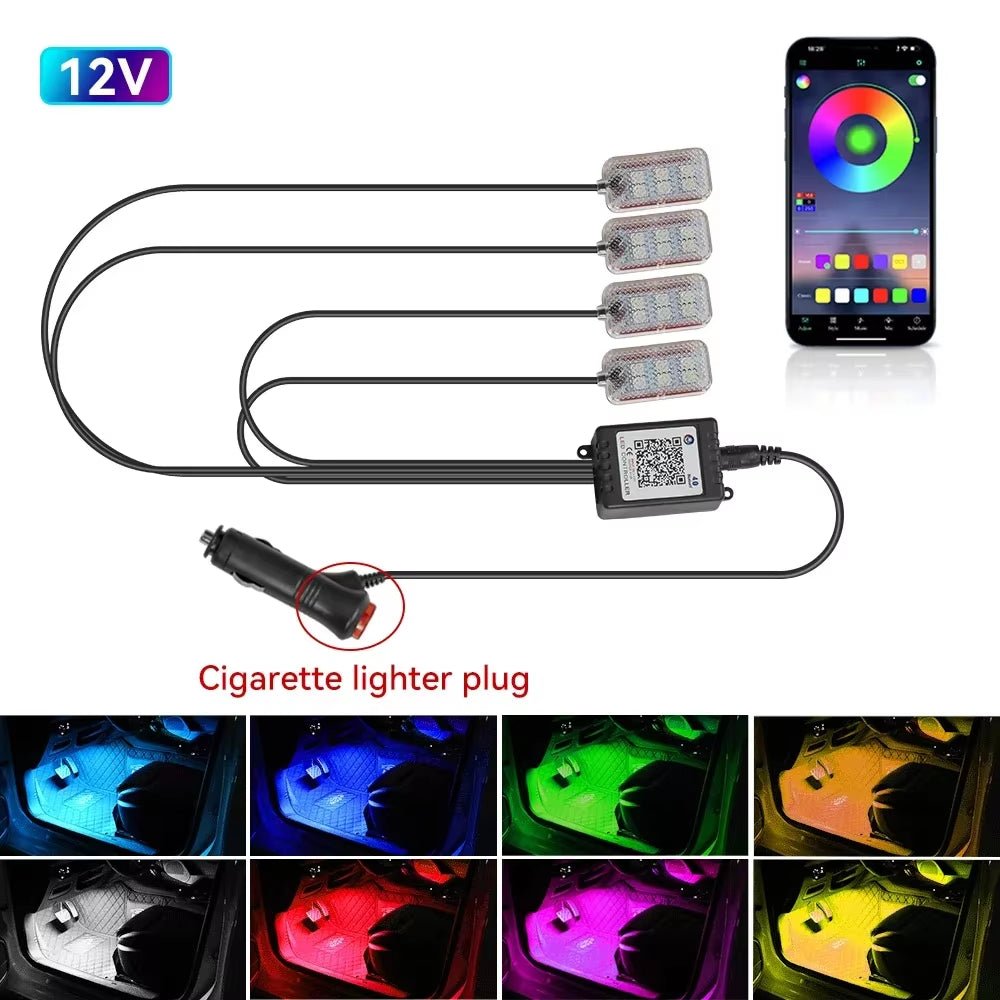 Neon Car LED Interior Lights RGB Ambient Light Kit with APP Wireless Control LED Auto Atmosphere Decorative Lamp - Itzyeshop