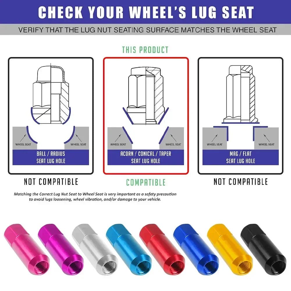 20PCS 60mm M14*1.5 Wheel Nuts New Racing Lug Nuts Screw Aluminum Tuner Racing Lug Wheel Nuts Screw Anodized Wheel Bolts - Itzyeshop