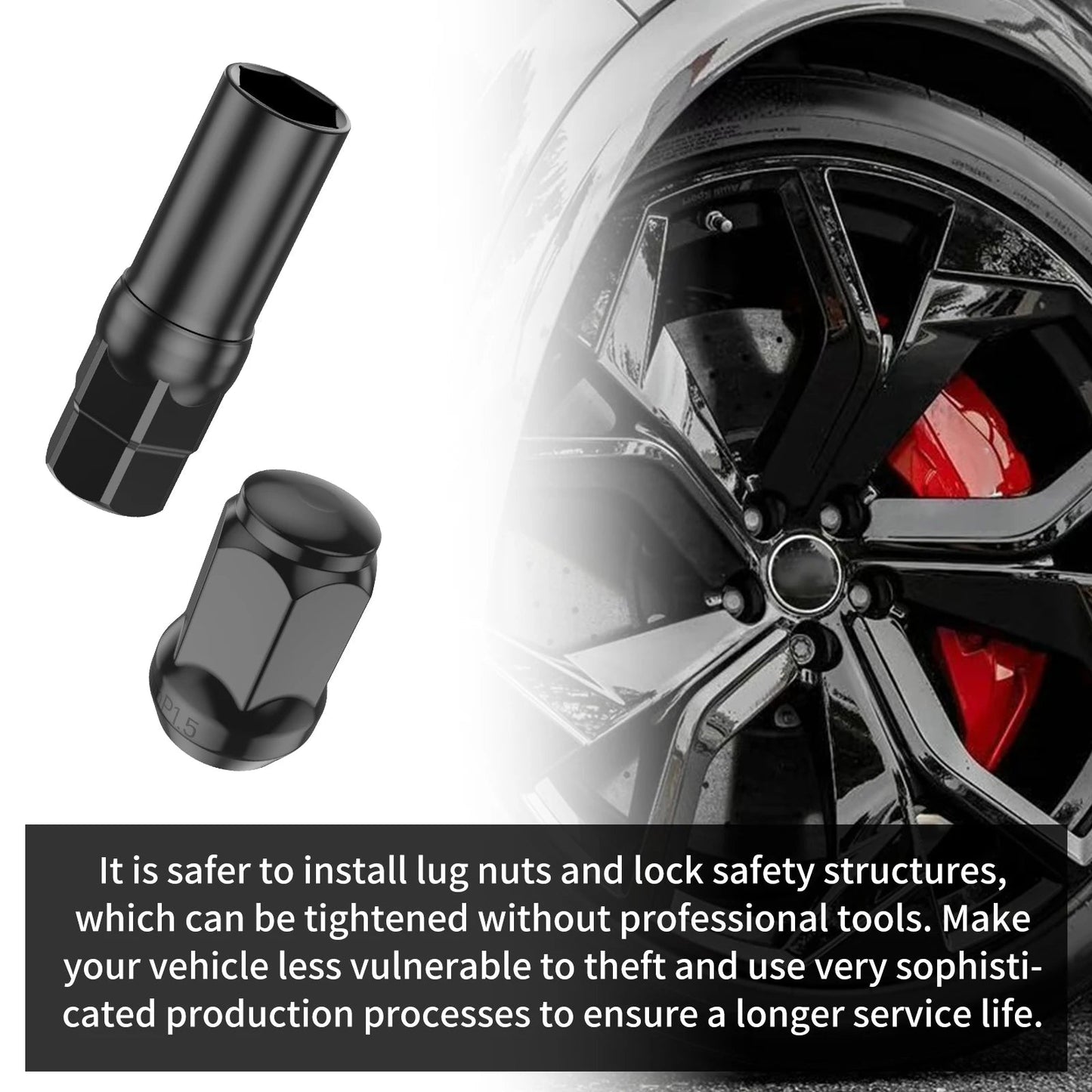 20Pcs Car Wheel Lug Nuts 12mm Cold Forged Steel Black Thread Wheel Lug Nuts Set with 1 Socket Rustproof Sturdy Car Wheel Lug - Itzyeshop