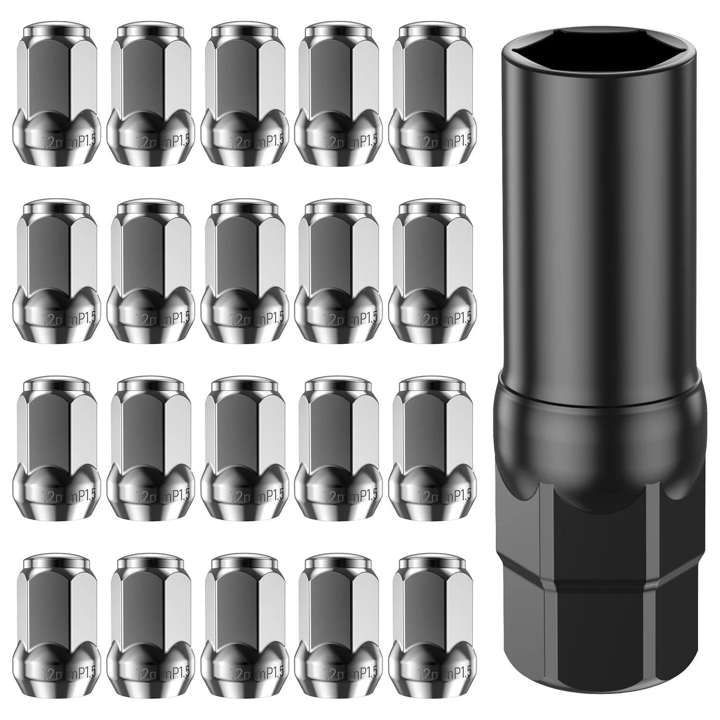 20Pcs Car Wheel Lug Nuts 12mm Cold Forged Steel Black Thread Wheel Lug Nuts Set with 1 Socket Rustproof Sturdy Car Wheel Lug - Itzyeshop