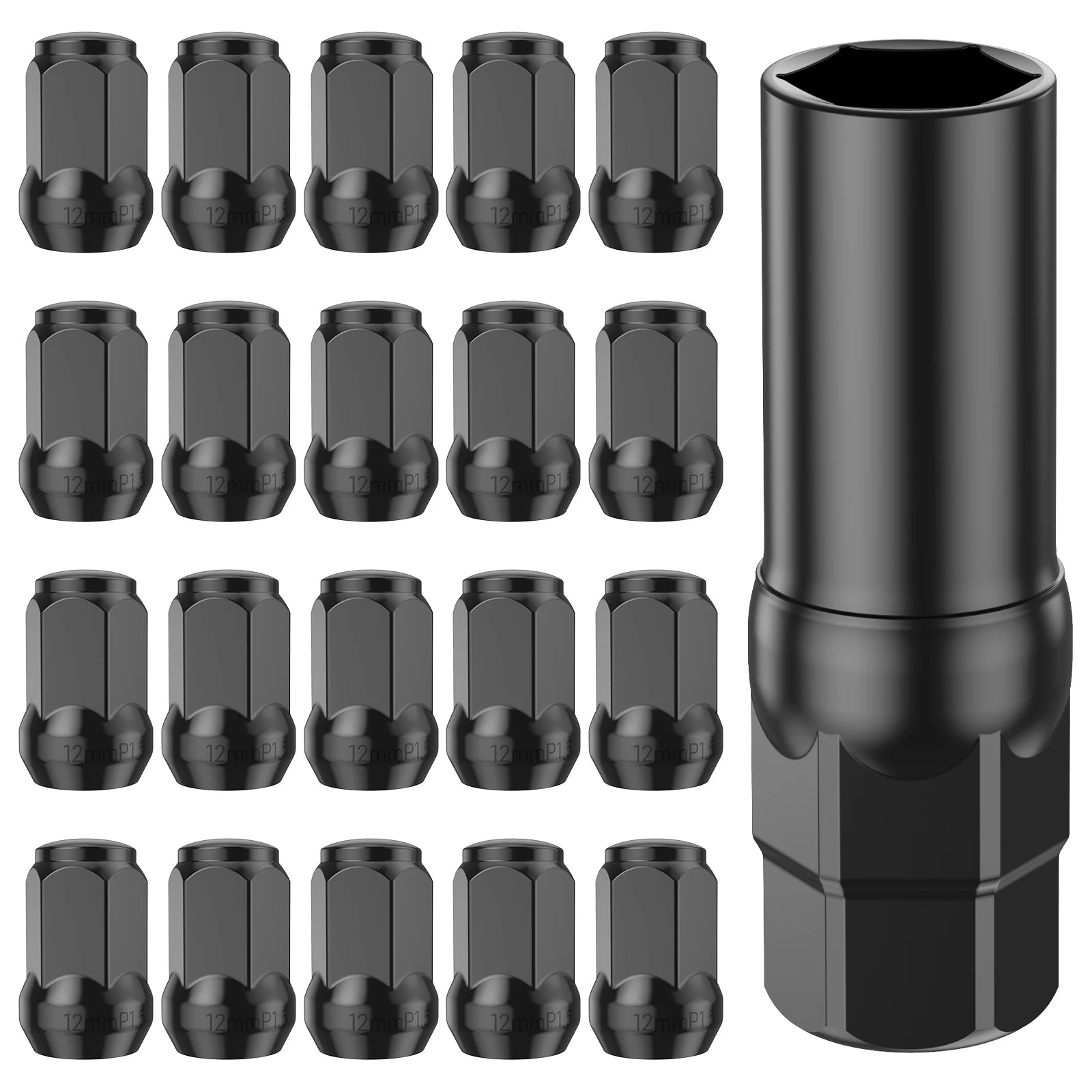 20Pcs Car Wheel Lug Nuts 12mm Cold Forged Steel Black Thread Wheel Lug Nuts Set with 1 Socket Rustproof Sturdy Car Wheel Lug - Itzyeshop