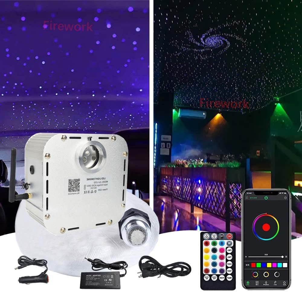 32W Twinkle Starlight Headliner Kit, 550Pcs 0.03In 13.1Ft/4M Fibre Optic Lights Star Ceiling Light, RGBW Sound Sensor Light Source with Music+App+Remote Control for Home & Car Ceiling Headliner Décor - Itzyeshop