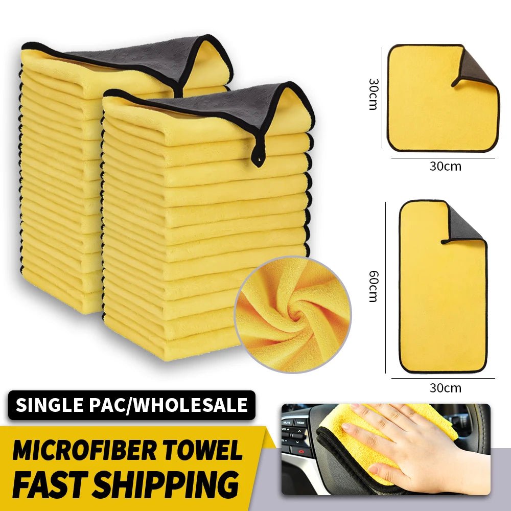 3/5/10Pcs Car Wash Microfiber Towel 30x30/60CM Car Cleaning Drying Cloth Hemming Car Care Cloth Detailing Car Wash Towel - Itzyeshop