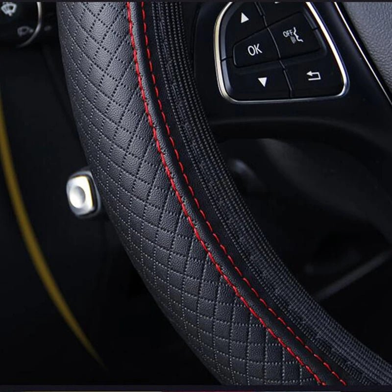 Non-Slip Embossed Leather Steering Wheel Cover - 37/38cm - Itzyeshop