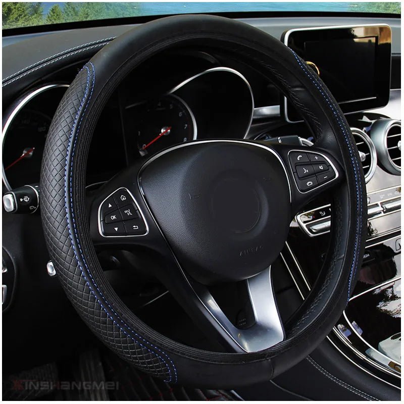 Non-Slip Embossed Leather Steering Wheel Cover - 37/38cm - Itzyeshop