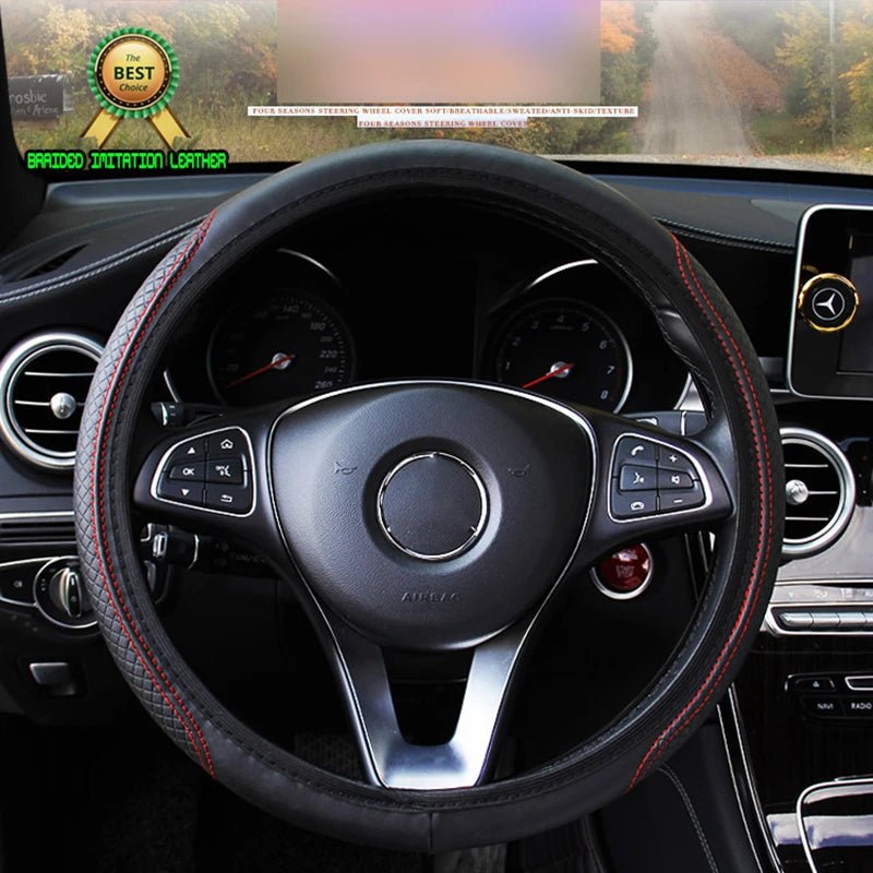 Non-Slip Embossed Leather Steering Wheel Cover - 37/38cm - Itzyeshop