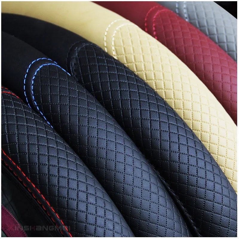 Non-Slip Embossed Leather Steering Wheel Cover - 37/38cm - Itzyeshop