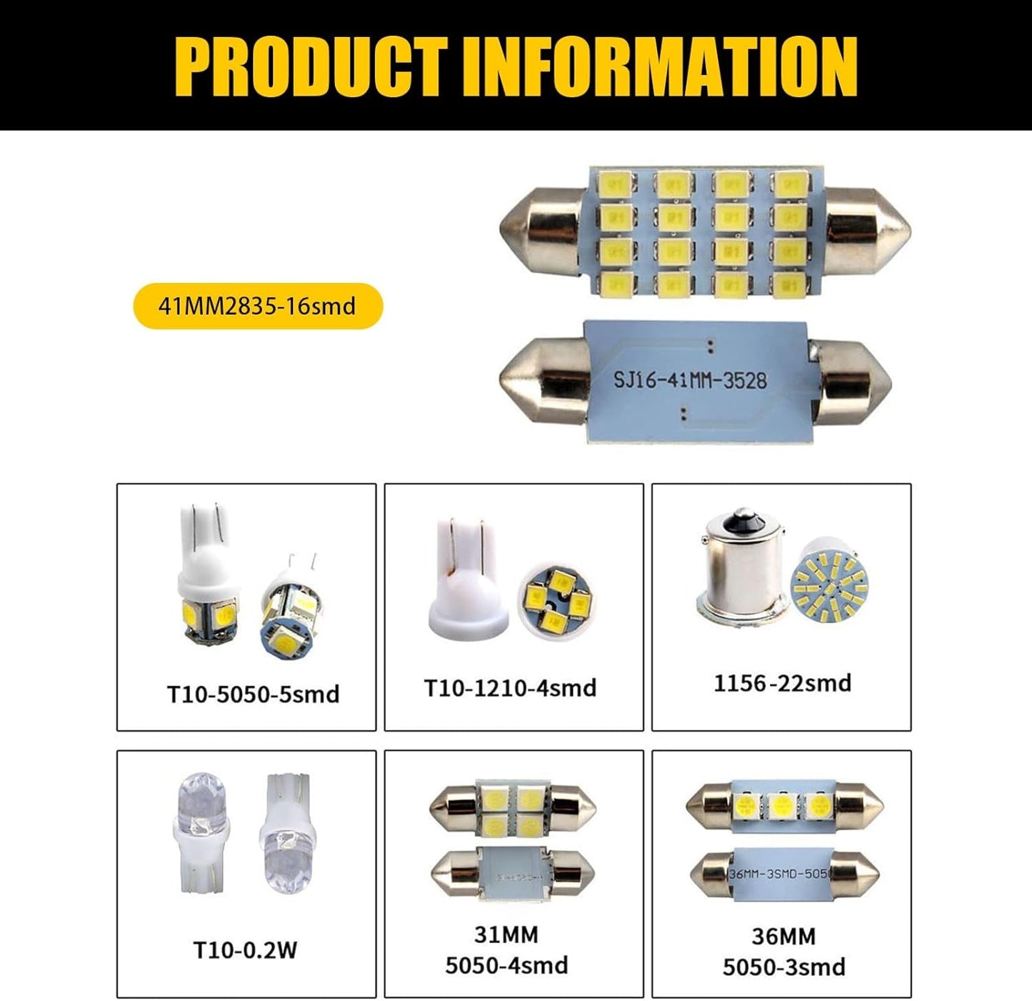 42 PCS Car T10 31Mm 36Mm 41Mm LED Interior Lights Kit, Width Indicator Light Double Pointed Reading Light License Plate Light, Universal Non - Destructive Installation Bulbs for Car (White) - Itzyeshop