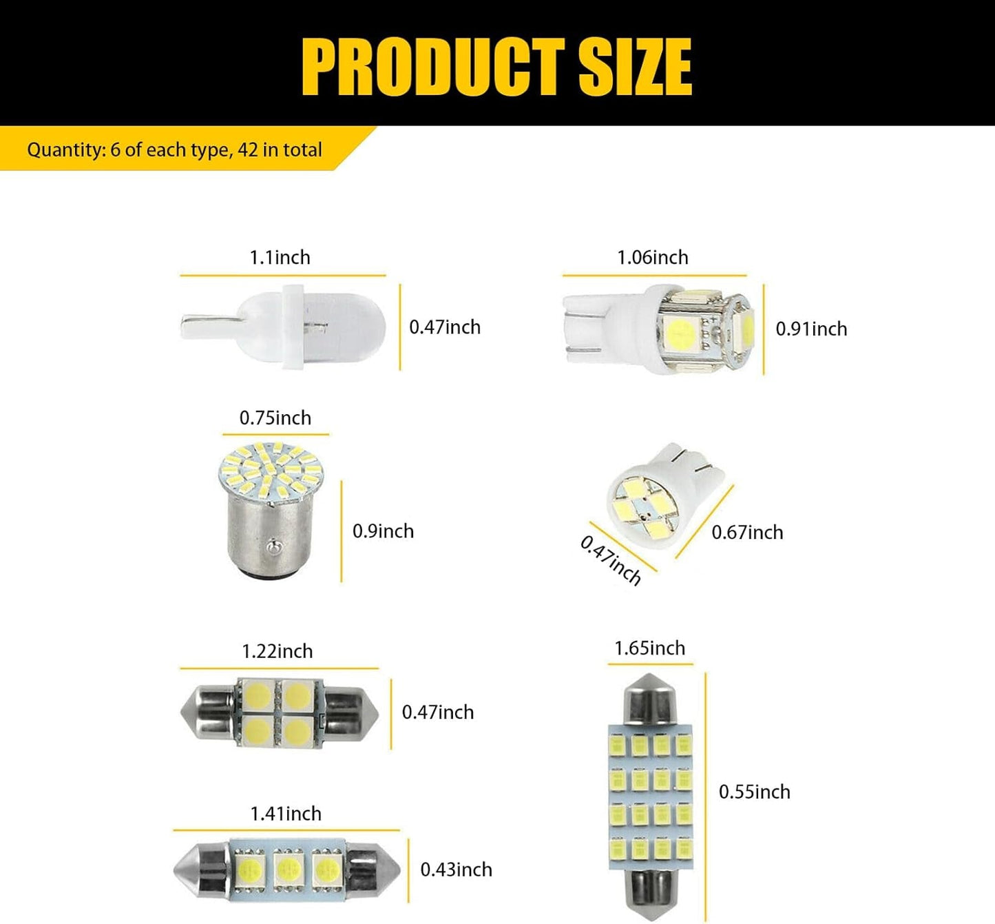 42 PCS Car T10 31Mm 36Mm 41Mm LED Interior Lights Kit, Width Indicator Light Double Pointed Reading Light License Plate Light, Universal Non - Destructive Installation Bulbs for Car (White) - Itzyeshop