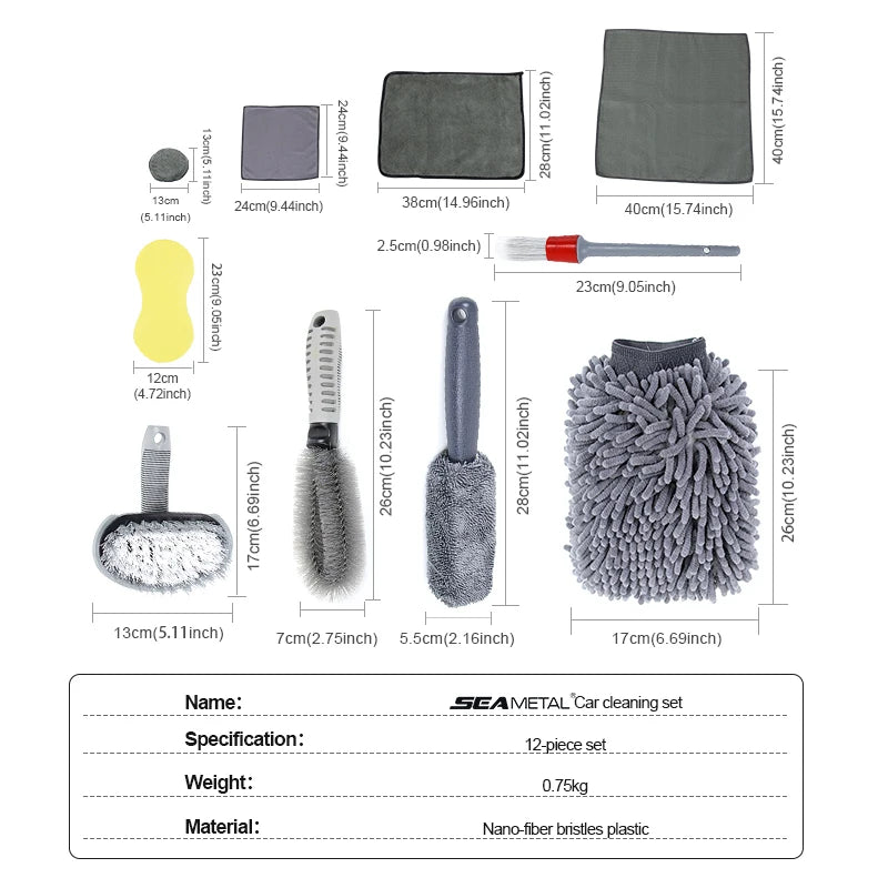 6/12pcs Car Cleaning Set Car Detailing Brush Towel Glove Auto Dashboard Air Outlet Cleaning Tools Kits for Car Wash Accessories - Itzyeshop