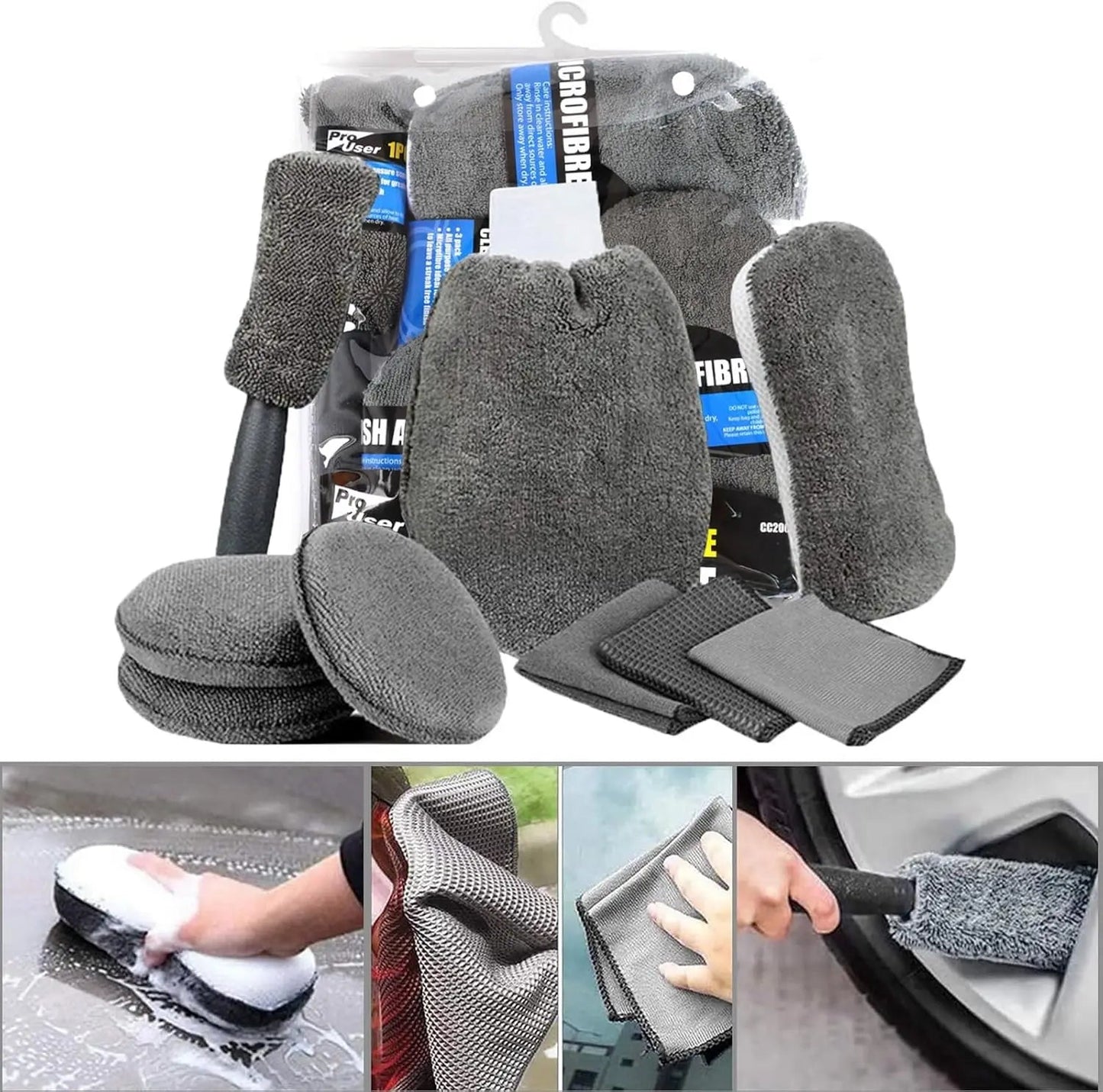 9Pcs Car Cleaning Kit Car Wash Cleaning Tools Microfiber Car Detailing Cleaning Set for Interior Exterior Car Washing - Itzyeshop