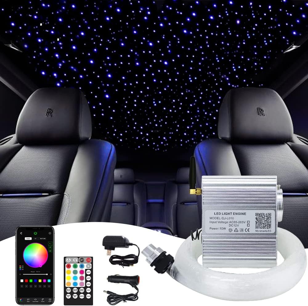Bluetooth Twinkle 10W Starlight Headliner Kit for Car Home Decoration with App/Remote Music Mode RGBW LED Fiber Optic Star Ceiling Light 160Pcs 0.03In 6.5Ft - Itzyeshop
