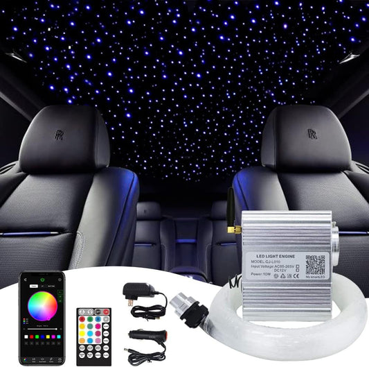 Bluetooth Twinkle 10W Starlight Headliner Kit for Car Home Decoration with App/Remote Music Mode RGBW LED Fiber Optic Star Ceiling Light 160Pcs 0.03In 6.5Ft - Itzyeshop