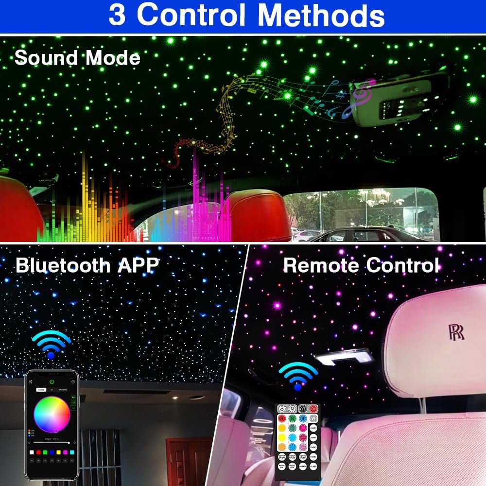 Bluetooth Twinkle 10W Starlight Headliner Kit for Car Home Decoration with App/Remote Music Mode RGBW LED Fiber Optic Star Ceiling Light 160Pcs 0.03In 6.5Ft - Itzyeshop