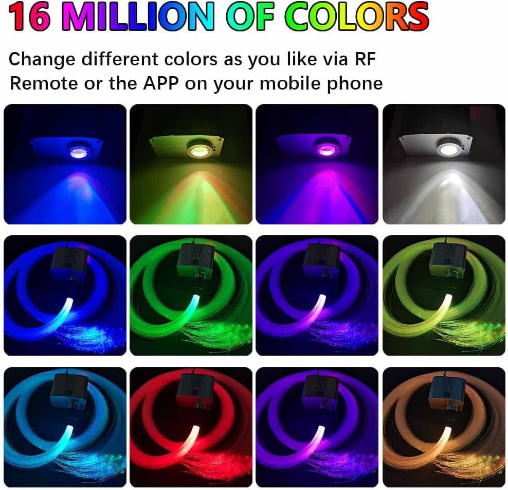 Bluetooth Twinkle 10W Starlight Headliner Kit for Car Home Decoration with App/Remote Music Mode RGBW LED Fiber Optic Star Ceiling Light 160Pcs 0.03In 6.5Ft - Itzyeshop