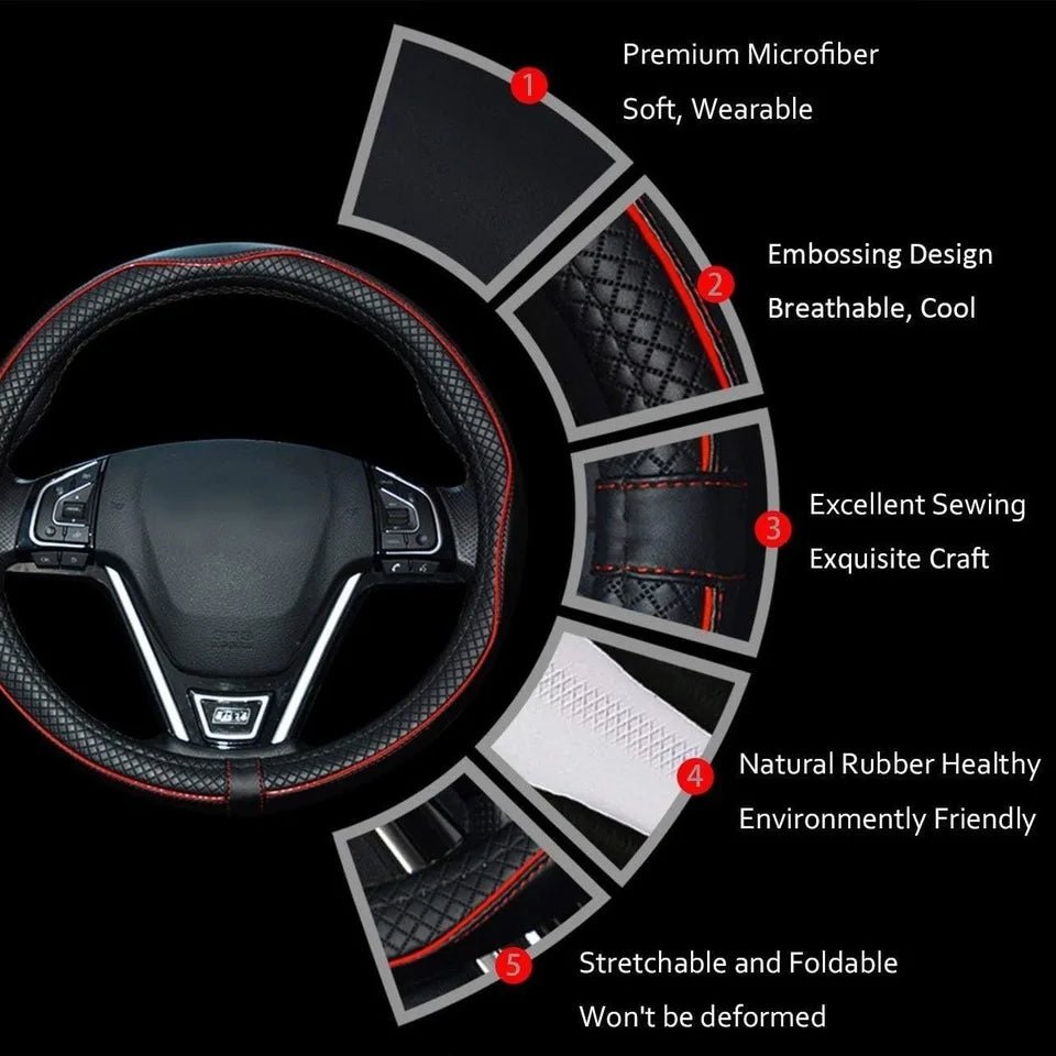 Car Steering Wheel Cover, Anti - Slip, Safety, Soft, Breathable, Heavy Duty, Thick, Full Surround, Sports Style - Itzyeshop