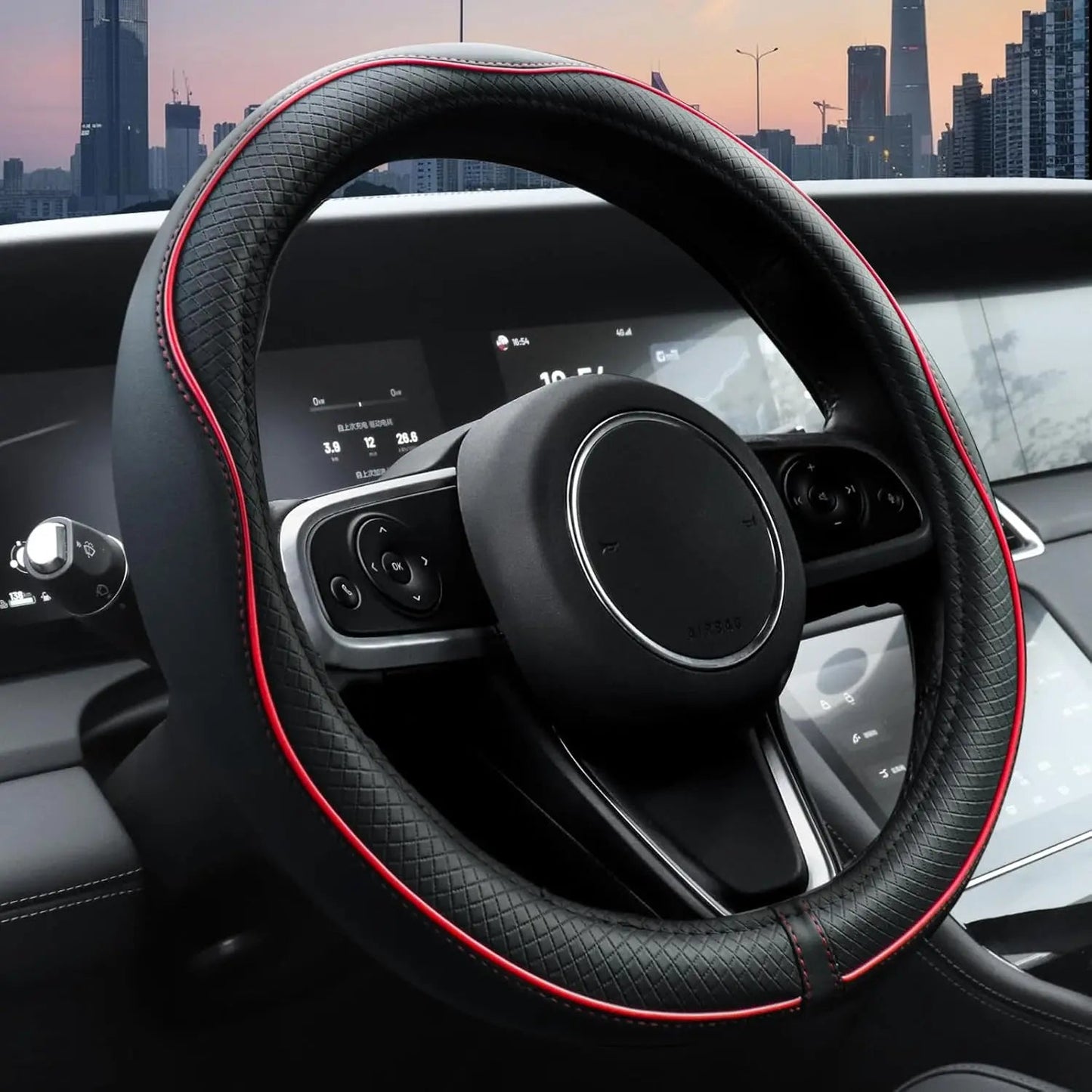 Car Steering Wheel Cover, Anti - Slip, Safety, Soft, Breathable, Heavy Duty, Thick, Full Surround, Sports Style - Itzyeshop