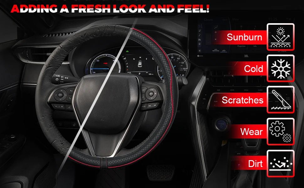 Car Steering Wheel Cover, Anti - Slip, Safety, Soft, Breathable, Heavy Duty, Thick, Full Surround, Sports Style - Itzyeshop