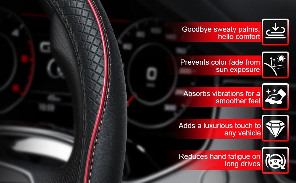 Car Steering Wheel Cover, Anti - Slip, Safety, Soft, Breathable, Heavy Duty, Thick, Full Surround, Sports Style - Itzyeshop
