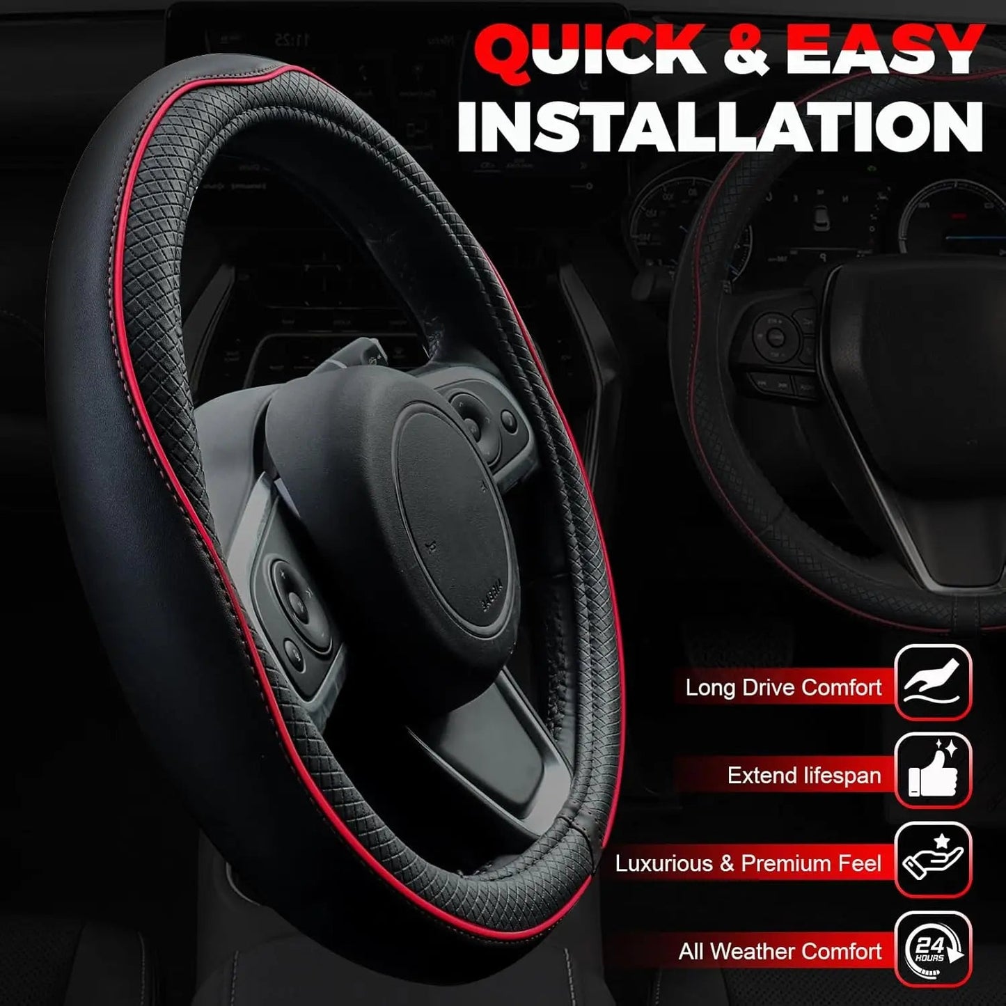 Car Steering Wheel Cover, Anti - Slip, Safety, Soft, Breathable, Heavy Duty, Thick, Full Surround, Sports Style - Itzyeshop