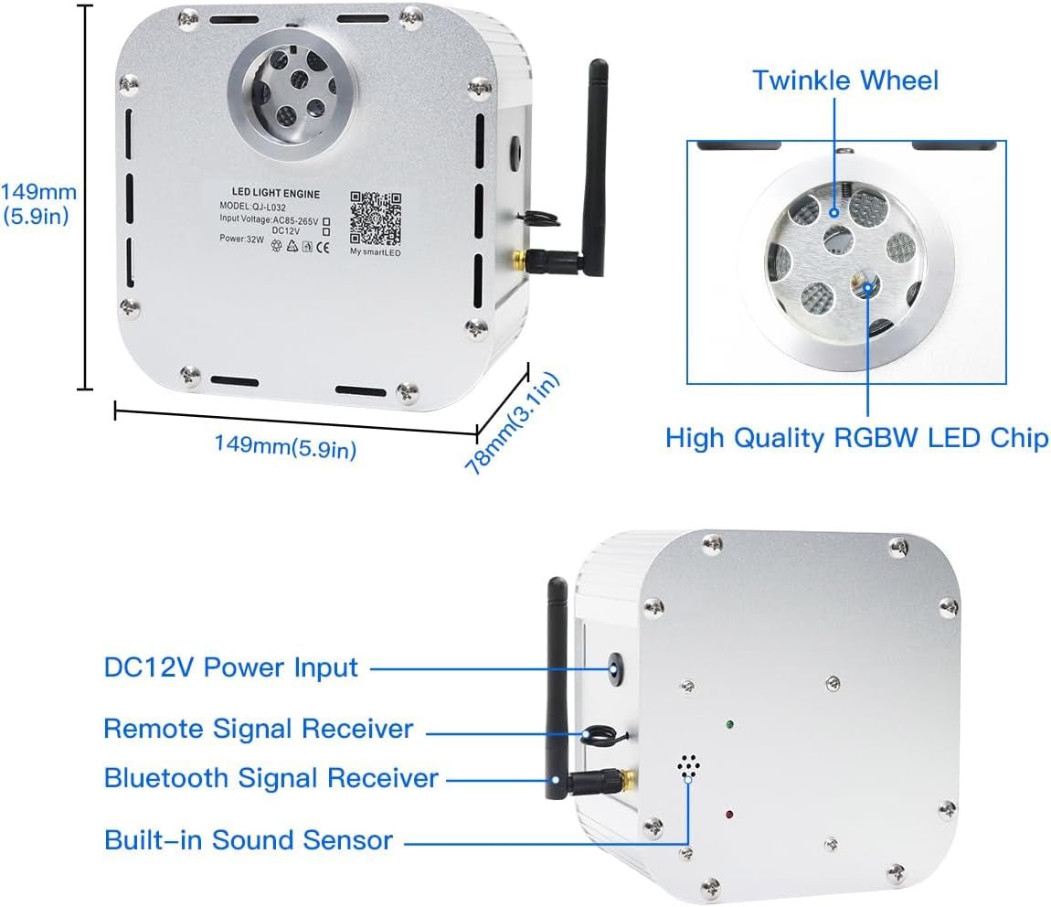 High Brightness 32W Twinkle Fiber Optic Lights Starlight Headliner Kit 800PCS 0.03In+0.04In+0.06In 16.4Ft Fibers RGBW Sound Activated APP Remote Control for Car Home Roof Ceiling Decoration - Itzyeshop