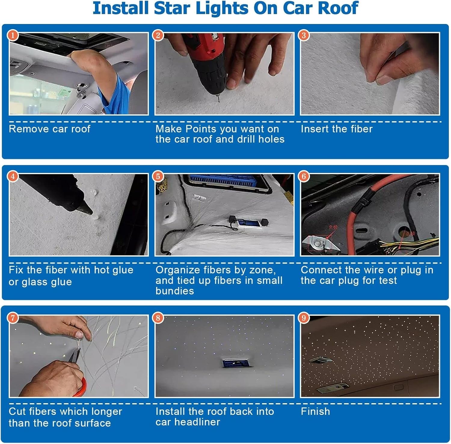 High Brightness 32W Twinkle Fiber Optic Lights Starlight Headliner Kit 800PCS 0.03In+0.04In+0.06In 16.4Ft Fibers RGBW Sound Activated APP Remote Control for Car Home Roof Ceiling Decoration - Itzyeshop