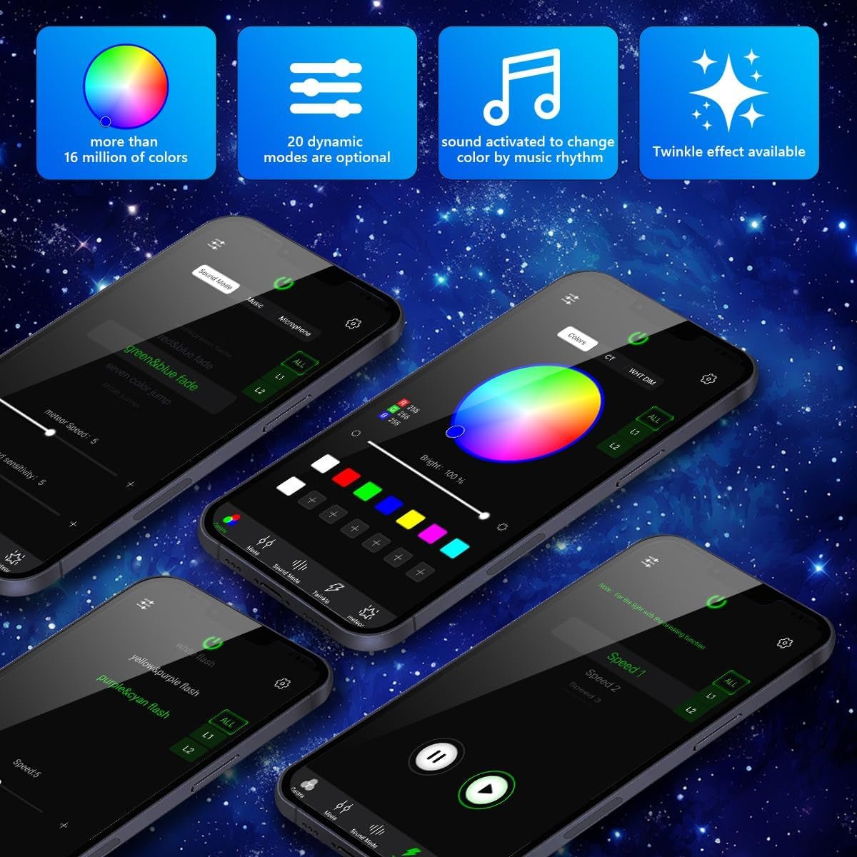 High Brightness 32W Twinkle Fiber Optic Lights Starlight Headliner Kit 800PCS 0.03In+0.04In+0.06In 16.4Ft Fibers RGBW Sound Activated APP Remote Control for Car Home Roof Ceiling Decoration - Itzyeshop