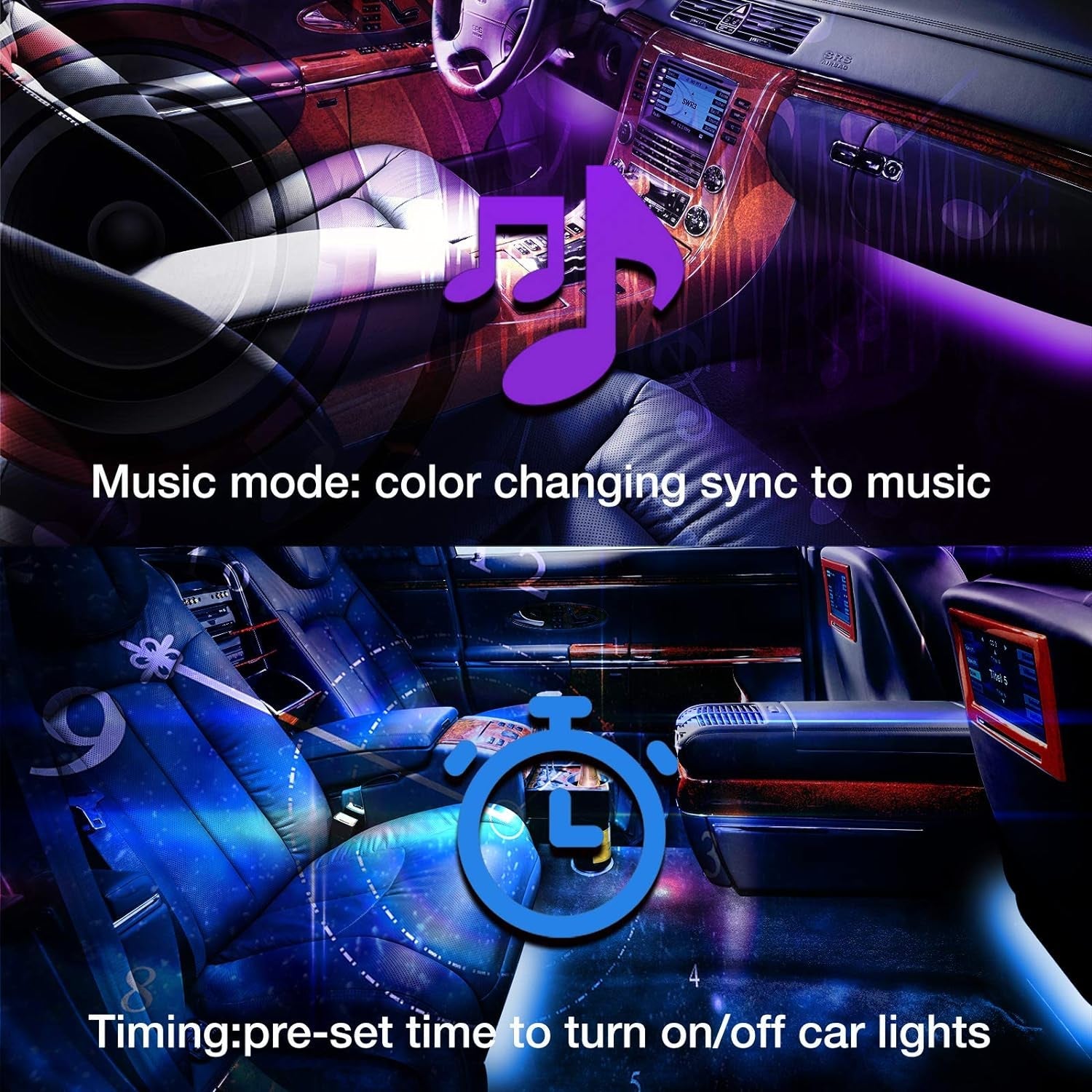 Interior Car Lights, App Control Smart Car LED Lights with DIY Mode and Music Mode, Waterproof LED Interior Lights with 2 Lines Design, RGB under Dash Car LED Lights with Car Charger, DC 12V - Itzyeshop