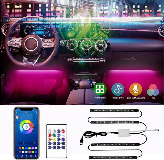 Interior Car Lights, App Control Smart Car LED Lights with DIY Mode and Music Mode, Waterproof LED Interior Lights with 2 Lines Design, RGB under Dash Car LED Lights with Car Charger, DC 12V - Itzyeshop