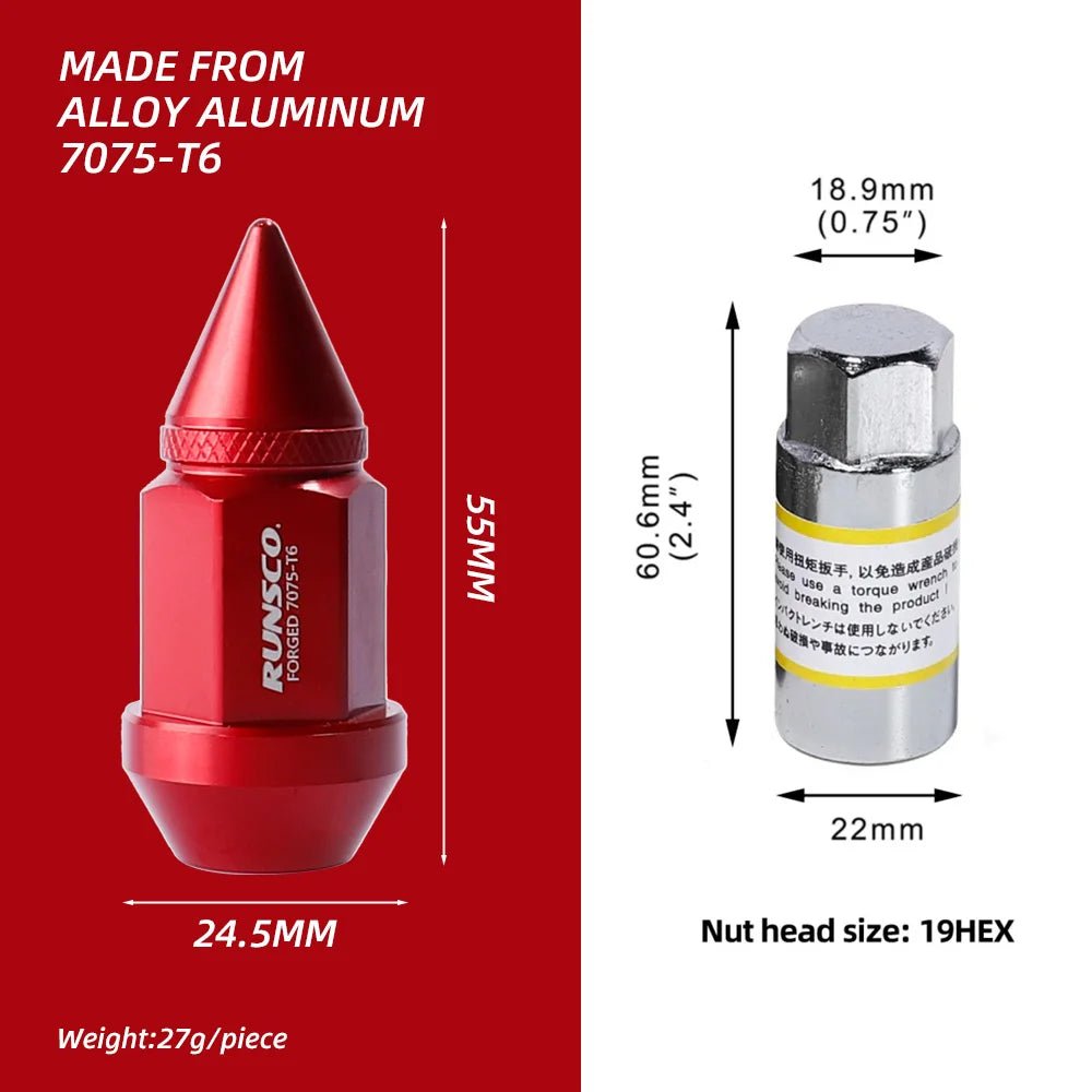 Length 55mm Wheel Nuts M12x1.5/M12x1.25 Tuning Car Lug Nuts Forged 7075 - T6 Aluminium HEX 19mm - Itzyeshop