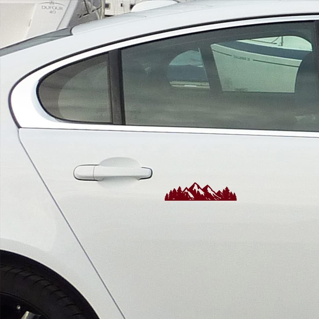 Mountain Tree Forest Vinyl Decal for Car (Burgundy) (Set of 2) RV Camper Waterproof Small Mountain Car for Bumper Door Panel Car Decal Laptop Tuber Wall Window Phone Mug Accessory Decoration - Itzyeshop
