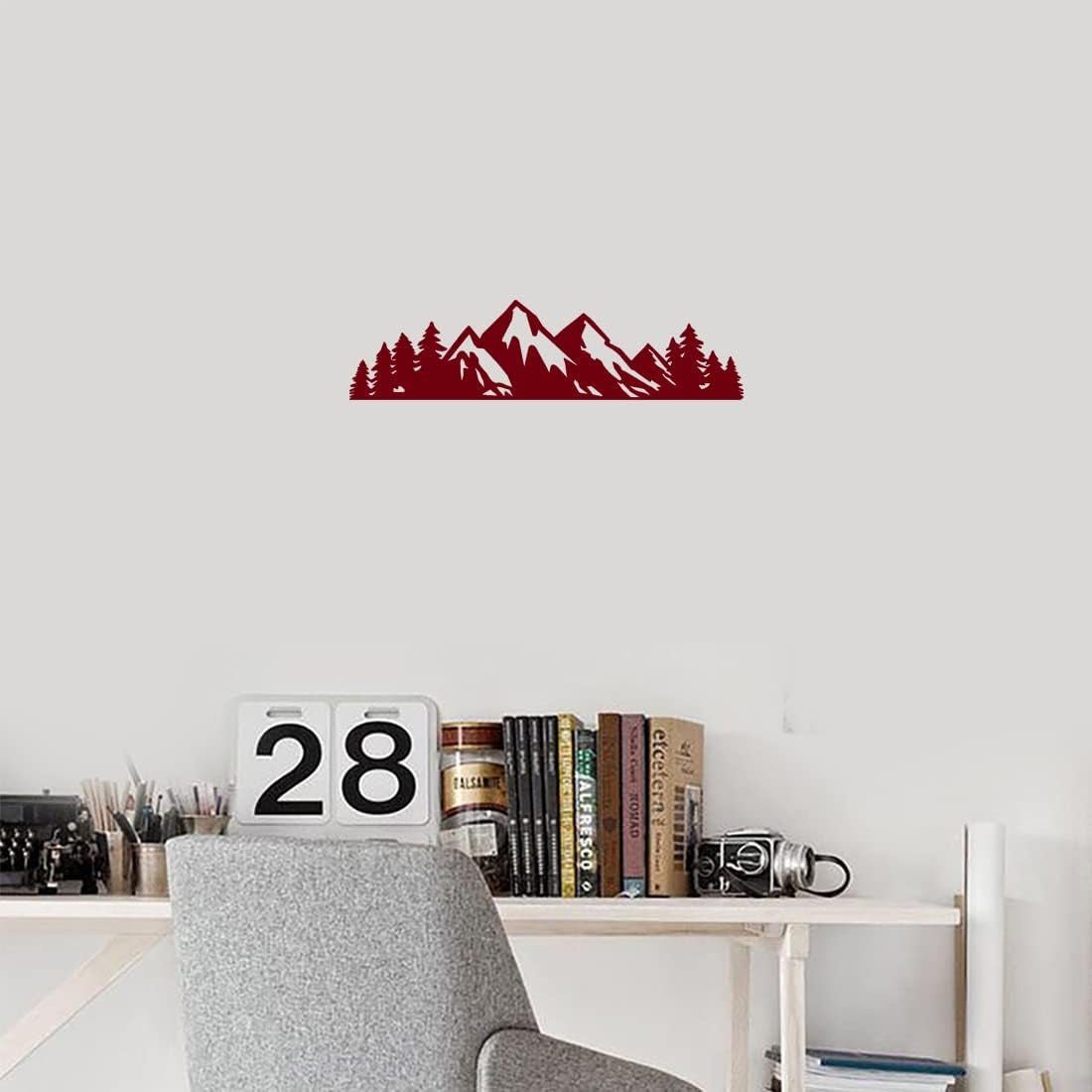 Mountain Tree Forest Vinyl Decal for Car (Burgundy) (Set of 2) RV Camper Waterproof Small Mountain Car for Bumper Door Panel Car Decal Laptop Tuber Wall Window Phone Mug Accessory Decoration - Itzyeshop