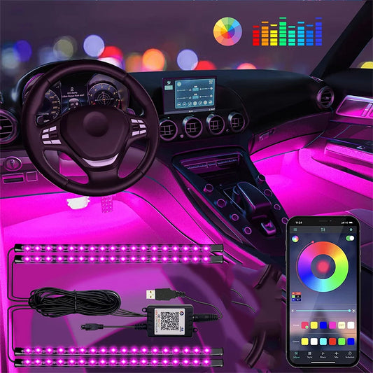 Multi - Color Car Interior Lights, 12.6 in LED Car Interior Lights Strip with App Control, Universal RGB Bluetooth Sound - Responsive Interior Lights for Cars, Suvs - Itzyeshop