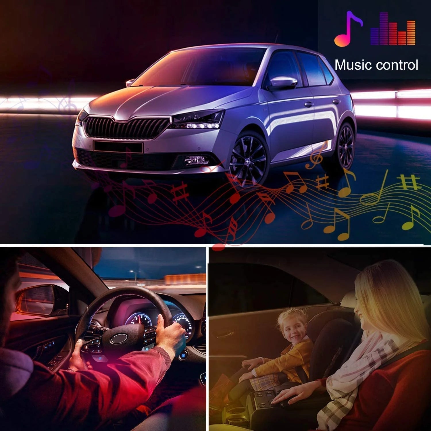 Multi - Color Strip Lights with App Control, Smart Interior 48 LED Car Lights with Music Mode, USB Powered under Dash Interior Lights for Cars, Suvs, 4 Pcs - Itzyeshop