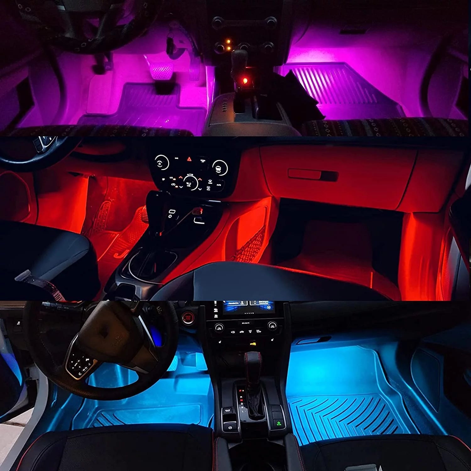 Multi - Color Strip Lights with App Control, Smart Interior 48 LED Car Lights with Music Mode, USB Powered under Dash Interior Lights for Cars, Suvs, 4 Pcs - Itzyeshop