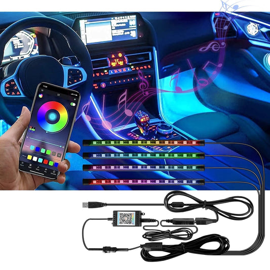 Multi - Color Strip Lights with App Control, Smart Interior 48 LED Car Lights with Music Mode, USB Powered under Dash Interior Lights for Cars, Suvs, 4 Pcs - Itzyeshop
