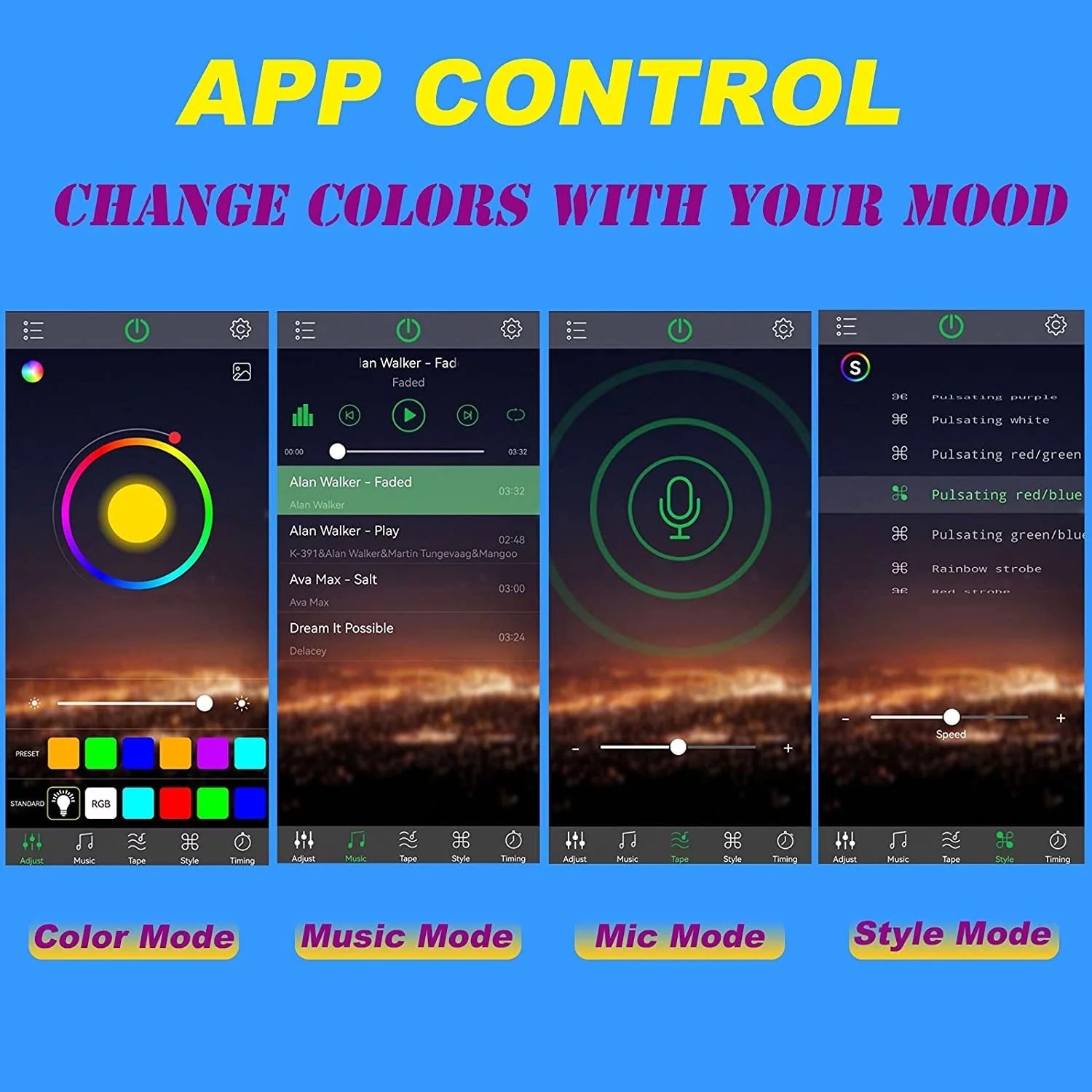Multi - Color Strip Lights with App Control, Smart Interior 48 LED Car Lights with Music Mode, USB Powered under Dash Interior Lights for Cars, Suvs, 4 Pcs - Itzyeshop