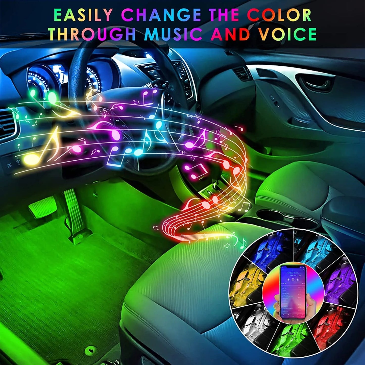 Multi - Color Strip Lights with App Control, Smart Interior 48 LED Car Lights with Music Mode, USB Powered under Dash Interior Lights for Cars, Suvs, 4 Pcs - Itzyeshop