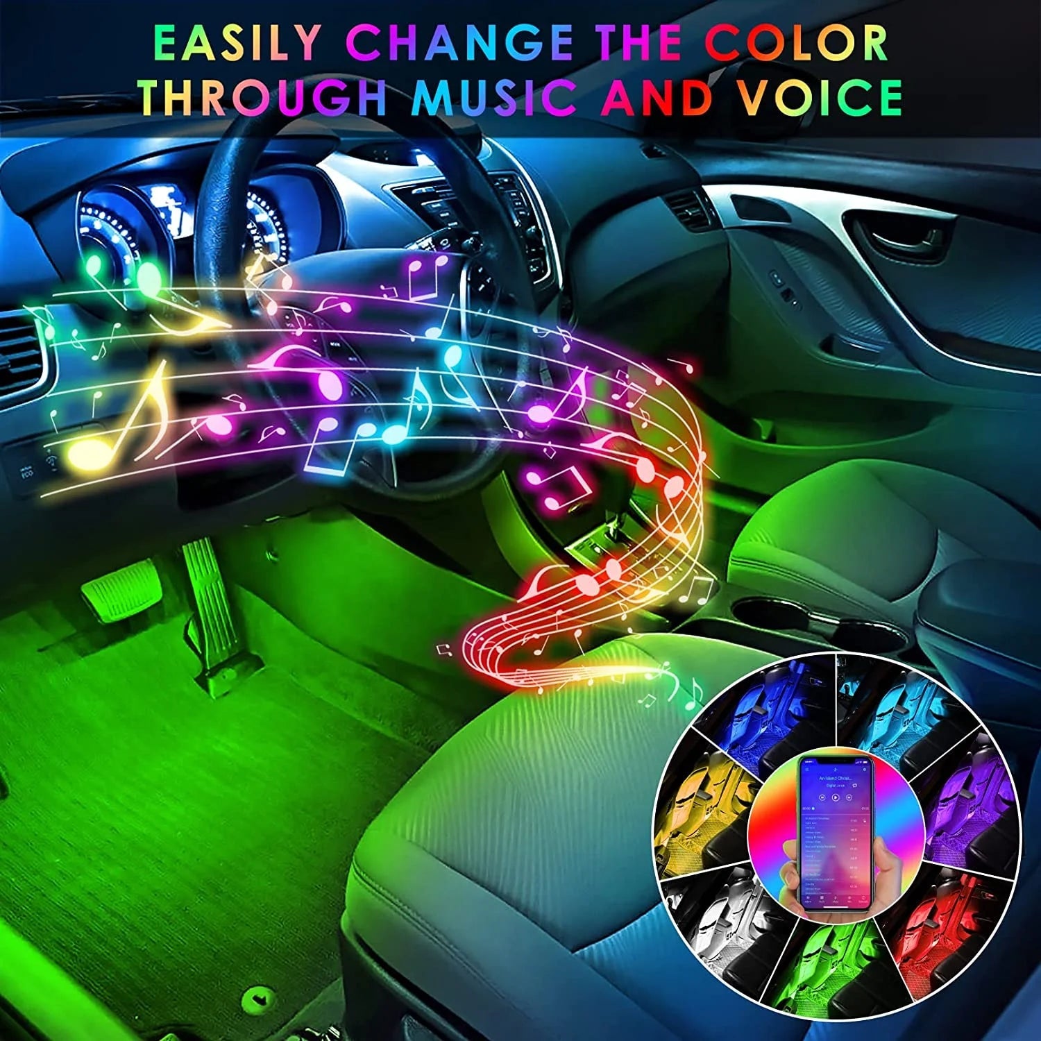 Multi - Color Strip Lights with App Control, Smart Interior 48 LED Car Lights with Music Mode, USB Powered under Dash Interior Lights for Cars, Suvs, 4 Pcs - Itzyeshop