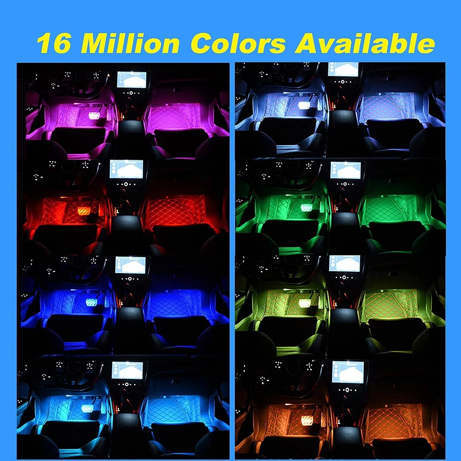 Multi - Color Strip Lights with App Control, Smart Interior 48 LED Car Lights with Music Mode, USB Powered under Dash Interior Lights for Cars, Suvs, 4 Pcs - Itzyeshop