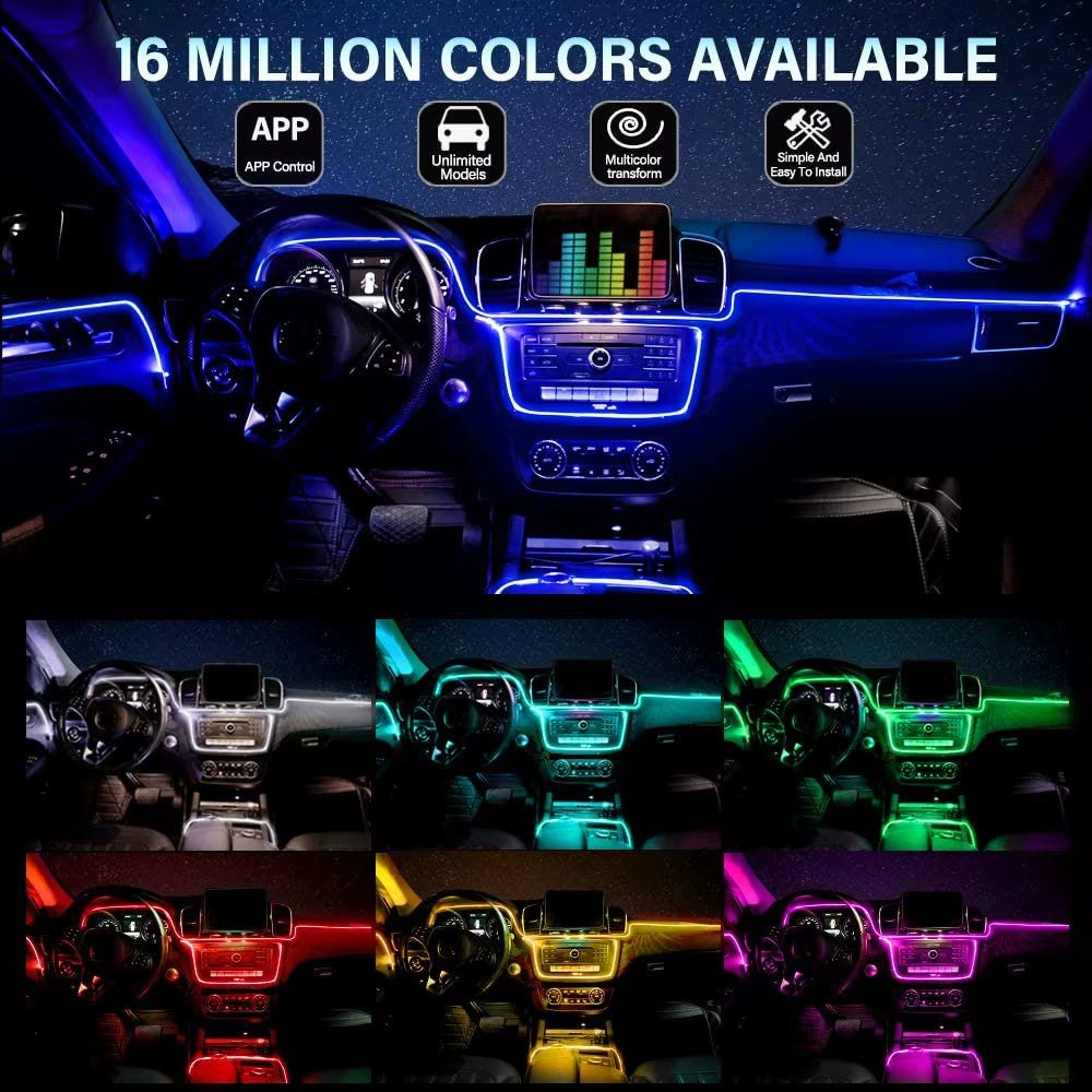 Neon Car LED Interior Lights RGB Ambient Light Fiber Optic Kit with APP Wireless Control LED Auto Atmosphere Decorative Lamp - Itzyeshop