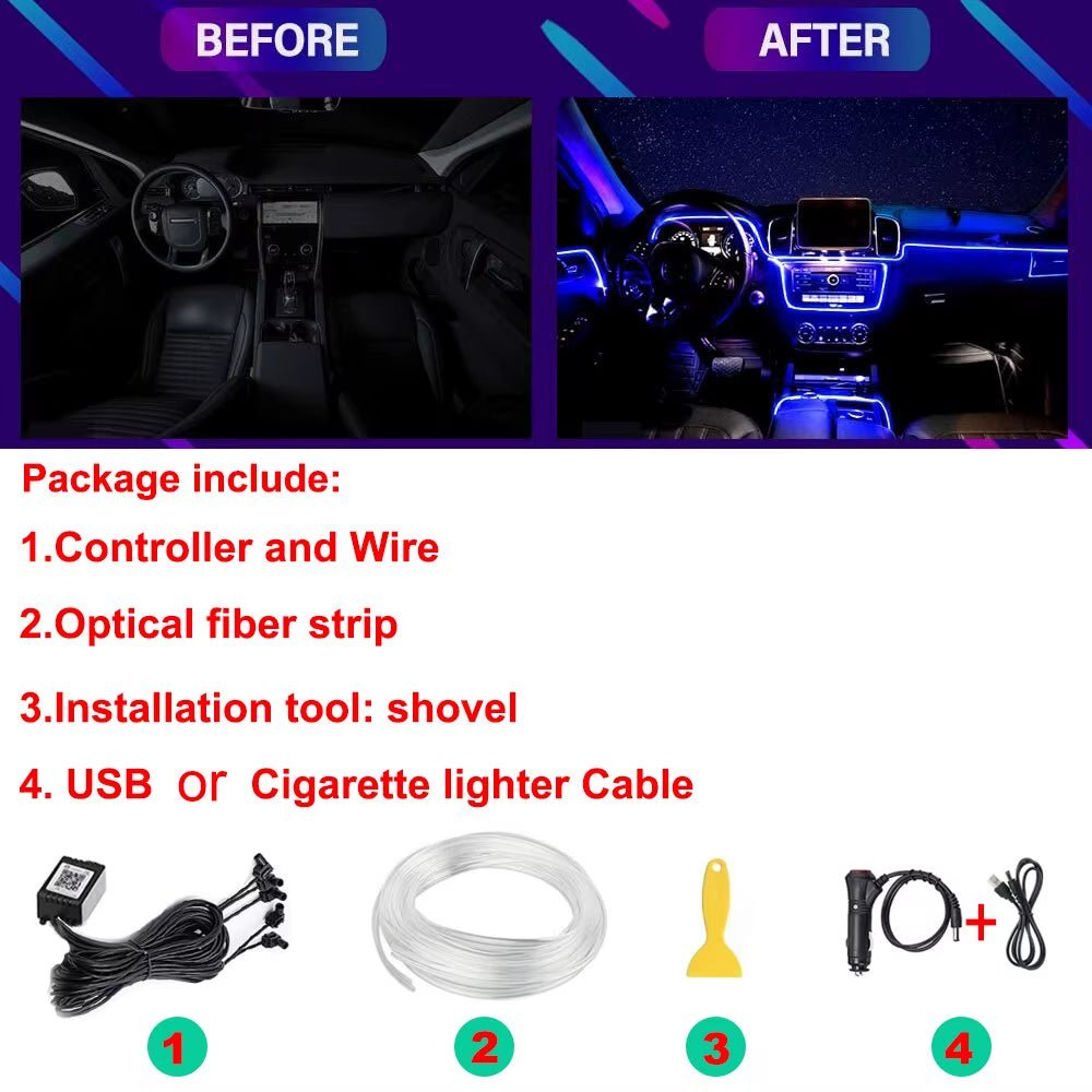 Neon Car LED Interior Lights RGB Ambient Light Fiber Optic Kit with APP Wireless Control LED Auto Atmosphere Decorative Lamp - Itzyeshop
