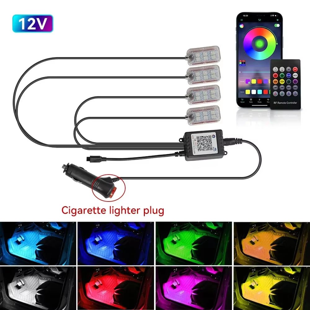 Neon Car LED Interior Lights RGB Ambient Light Kit with APP Wireless Control LED Auto Atmosphere Decorative Lamp - Itzyeshop