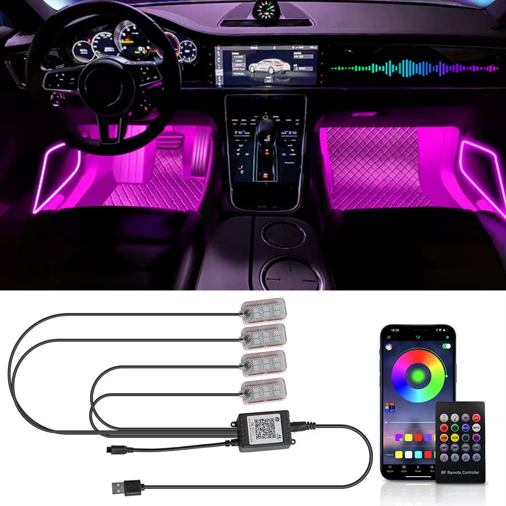 Neon Car LED Interior Lights RGB Ambient Light Kit with APP Wireless Control LED Auto Atmosphere Decorative Lamp - Itzyeshop