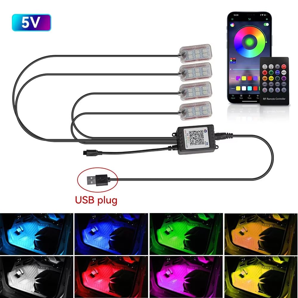 Neon Car LED Interior Lights RGB Ambient Light Kit with APP Wireless Control LED Auto Atmosphere Decorative Lamp - Itzyeshop
