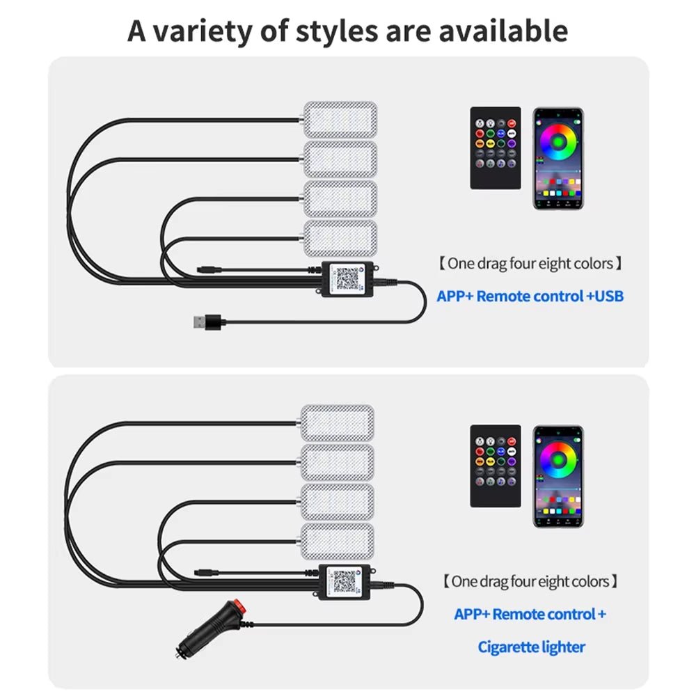 Neon Car LED Interior Lights RGB Ambient Light Kit with APP Wireless Control LED Auto Atmosphere Decorative Lamp - Itzyeshop