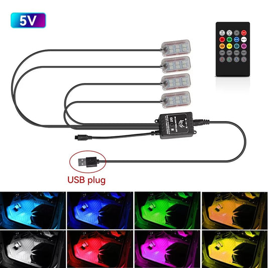Neon Car LED Interior Lights RGB Ambient Light Kit with APP Wireless Control LED Auto Atmosphere Decorative Lamp - Itzyeshop