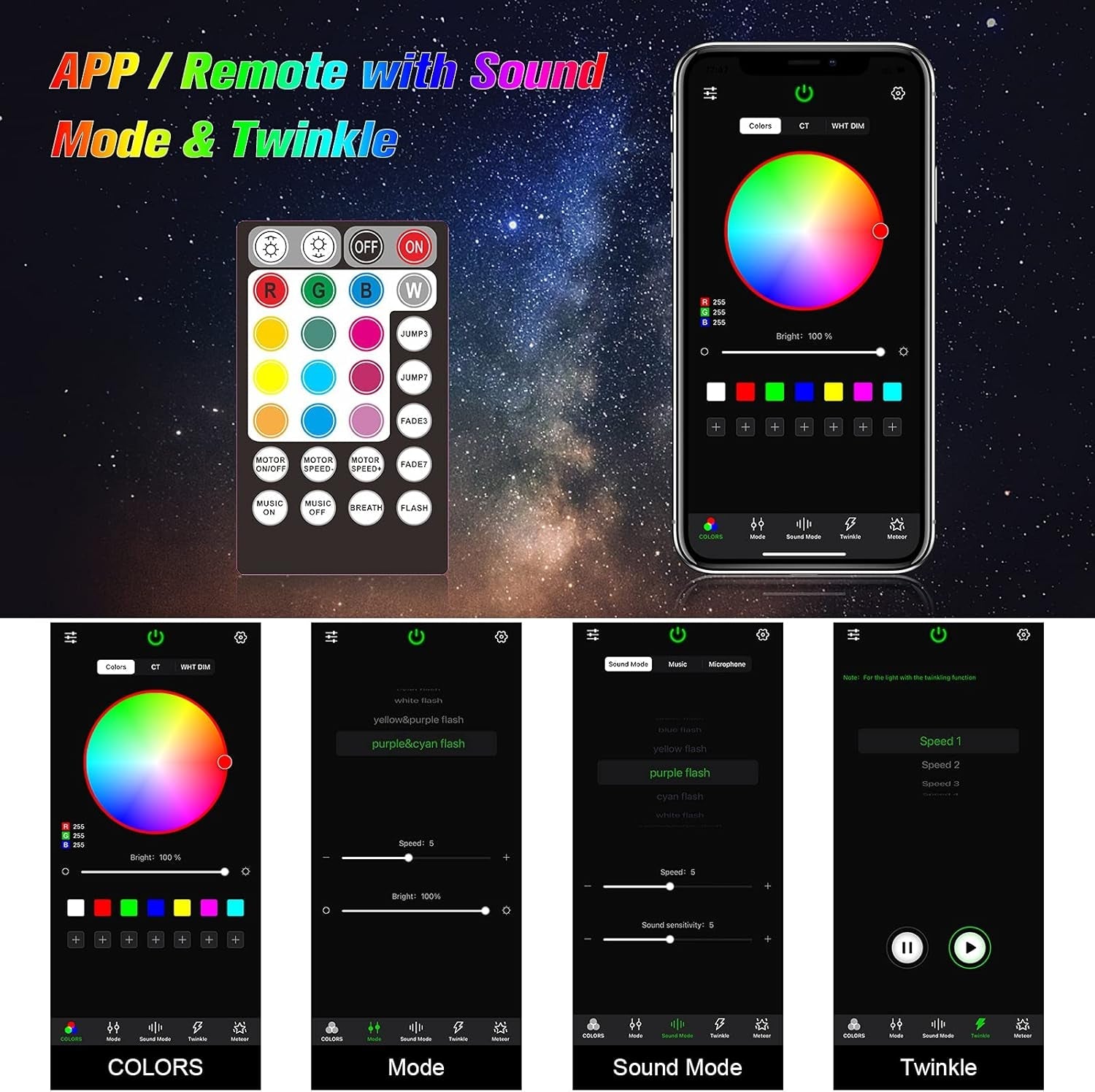 Starlight Headliner Kit Twinkle 16W 450Pcs 13.1Ft (0.03In+0.04In+0.06In) Star Lights for Car, Fiber Optic Star Ceiling Light, RGBW Bluetooth App+Remote+Starlight Headliner Kit for Home Theater - Itzyeshop