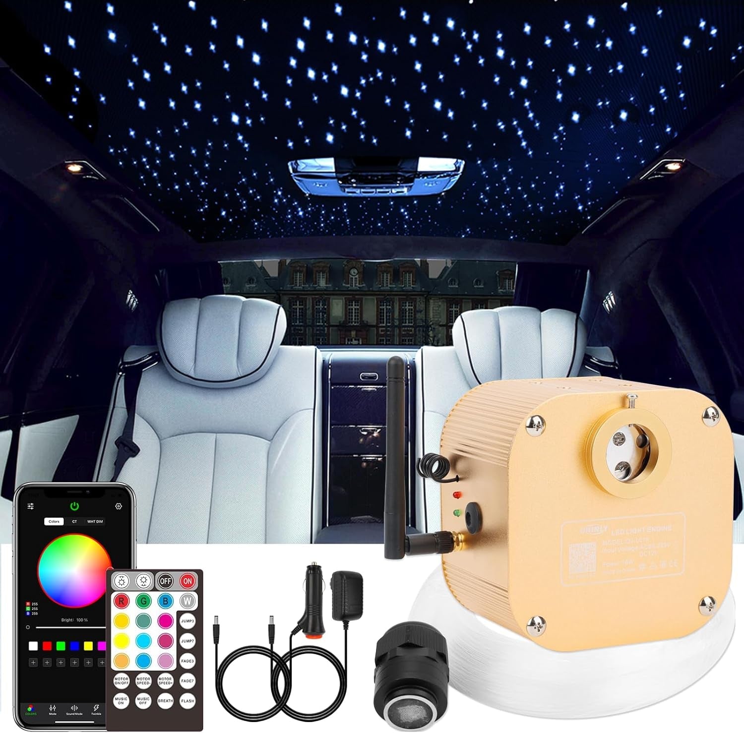 Starlight Headliner Kit Twinkle, 16W 550Pcs 13.1Ft 0.03In Star Lights for Car, Fiber Optic Ceiling Light, RGBW LED Bluetooth App+Remote+Star Light Headliner Kit for Home Theater - Itzyeshop