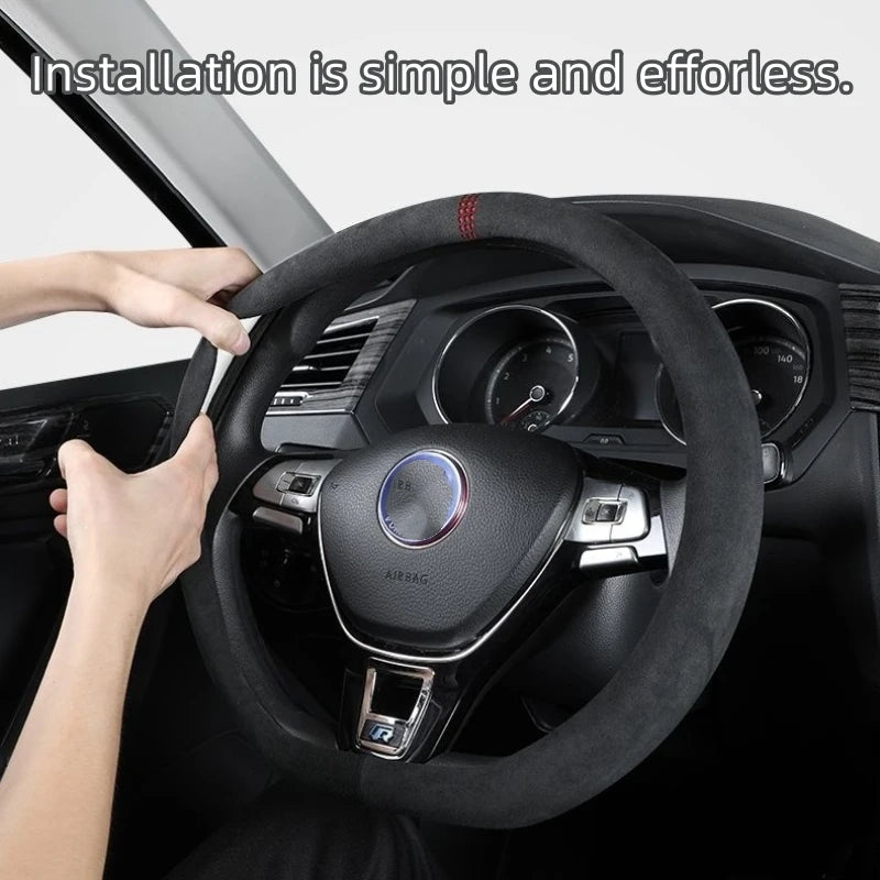Suede Cover for All Seasons Auto Steering Wheel Cover Ultra - thin Non - slip D - shaped Round Breathable Car Steering Wheel Protector - Itzyeshop